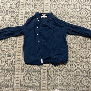 Plain Navy Blue Long Sleeve Button Up